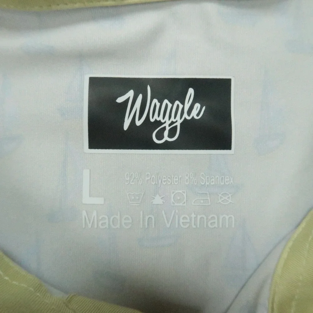 Waggle Shirt Men Large Yellow Polo Sailboat All Over Print Performance Golf Polo - Picture 3 of 8